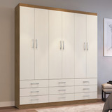 Guarda Roupa Casal 6 Portas 9 Gavetas Sevilha Doripel Cor Off White/nogueira
