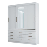 Guarda Roupa Casal Espelho 3 Portas 9 Gavetas Click Branco