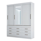Guarda Roupa Casal Espelho 3 Portas 9 Gavetas Click Branco