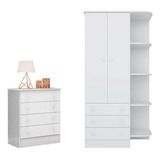 Guarda Roupa Infantil Com 2 Portas E Cômoda 4 Gavetas