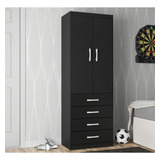 Guarda Roupa Solteiro 2 Portas 4 Gavetas Cms24 Evidência Móv Cor Black