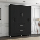 Guarda Roupa Solteiro 6 Portas 2 Gavetas Capri Poquema Cor Preto