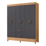 Guarda Roupas Casal 6 Portas 2 Gavetas Mobi Nature/grafite Cor Nat/titan