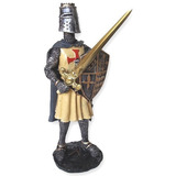 Guerreiro Medieval Templário Com Escudo Em Resina Decorativo