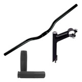 Guidão Curvo Mtb+ Mesa 21.1mm + Manopla P/ Bike Aro 20 24 26