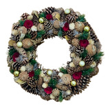 Guirlanda De Natal 50 Cm Pinhas Rosas Bolas Natal Folhas 