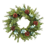 Guirlanda De Natal Luxo 50cm Enfeite Porta 56 Galhos Pinhas Cor Verde - Pinhas - Ramos