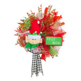 Guirlanda Natalina Elfo 40cm Feliz Natal Decorada Com Fita