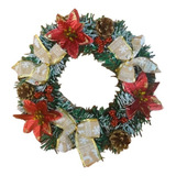 Guirlanda Natalina Enfeite De Porta 30 Cm Média Luxo Natal Cor Verde / Branco / Vermelho / Marrom