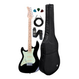 Guitarra Canhoto Strato Strinberg Sts100 Preta Kit Capa Luxo