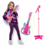 Guitarra E Microfone Brinquedo Infantil Conecta Celular Luz