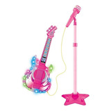 Guitarra E Microfone Infantil Com Som Luz Rosa - Wellkids