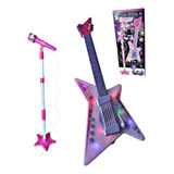 Guitarra E Microfone Infantil Led E Som Mp3 Brinquedo Kids