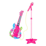 Guitarra E Microfone Infantil Rosa Com