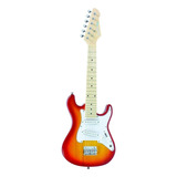 Guitarra Elétrica Infantil Class Clk10 Mini Strato De Tília Cherry Sunburst Brilhante Com Diapasão De Bordo