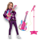 Guitarra Infantil Com Microfone E Pedestal Dm Toys Rosa