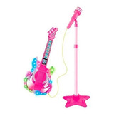 Guitarra Infantil Com Microfone E Pedestal Dm Toys Rosa