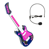 Guitarra Infantil Eletrônica Com Microfone Sai Voz Rosa Azul