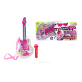 Guitarra Rock Com Microfone E Óculos Rosa Grande Pilha Luzes