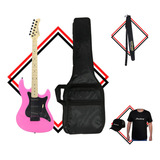 Guitarra Strinberg Strato Sts100 Acessórios + Camiseta Boné Cor Rosa Material Do Diapasão Cromado Orientação Da Mão Destro