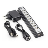  Hub Usb 10 Portas 2.0 + Fonte Bivolt Desktop- Notebook Hig
