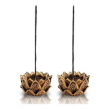 Incensário Castiçal Flor De Lotus Ouro Velho Pequeno 2 Peças