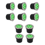  Kit 10 Balizador Solo Led 7w Verde Embutir Chão Piso Jardim