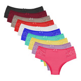 Kit 10 Calcinhas Cós Alto Detalhes Em Renda Lingerie Full342