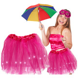  Kit 2 Saia Tule Tutu Fantasia Festa Colorida Com Led Luz 