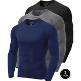 Kit 3 Camisetas Térmicas Masculina Segunda Pele Camisa Uv 50