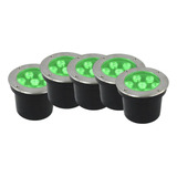  Kit 5 Balizador Solo Led 7w Verde Embutir Chão Piso Jardim