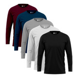 Kit 5 Camiseta Manga Longa Masculina Slim Algodão 30.1 Zaroc
