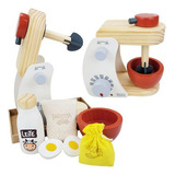  Kit Batedeira Infantil Madeira Coleção 6pçs Cozinha Newart 