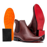  Kit Bota Chelsea Sola De Couro Botina Masculina Cor Vinho