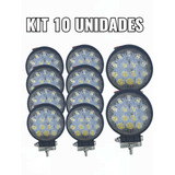 Kit10 Farol Milha 14 Leds 42w 12v/24v Redondo Off-road 6000k