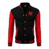  New York Jaqueta College Baseball Bordado Usa Black Red Ny 