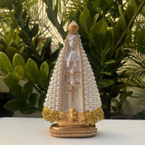 Nossa Senhora Aparecida 20cm Perola Bege Centro Branco Gesso