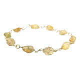  Pulseira De Pedra Citrino Natural Folheado A Ouro Delicada 