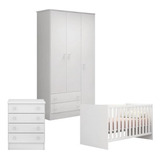  Quarto Infantil Berço 2x1 Conjunto Com Roupeiro E Cômoda
