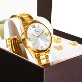 Relógio Champion Feminino Dourado Kit Colar Brincos Original