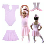  Roupa De Ballet Infantil Kit Boddy Sapatila Saia Cós Ballét