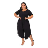  Roupa Feminina Plus Size Macacão Pantacourt Manga Gordinho