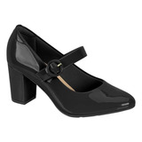  Sapato Boneca Modare Feminino Preto Verniz Salto Medio