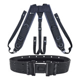  Suspensório Com Bolso + Cinto Na Tático Militar Preto