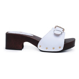 Tamanco Madeira Sandália Feminina Rustica Antiga Branca