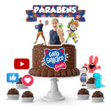  Topo De Bolo Personalizado Gato Galáctico + 10 Toppers