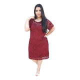 Vestido Marssala Festa Midi Plus Size Bordado Com Perolas