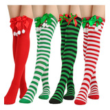 A 5 Pares De Lindas Meias Femininas De Natal Acima Do Joelho