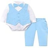 A J DESIGN Roupas Para Bebês Meninos Roupas Formais Para Cavalheiros Camisa Social Colete Gravata Borboleta Calça Conjunto De Casamento Azul Celeste 3 6 Meses