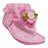 A342 Sapatinho Bebe Sandalinha De Croche Menina Rosa Perola